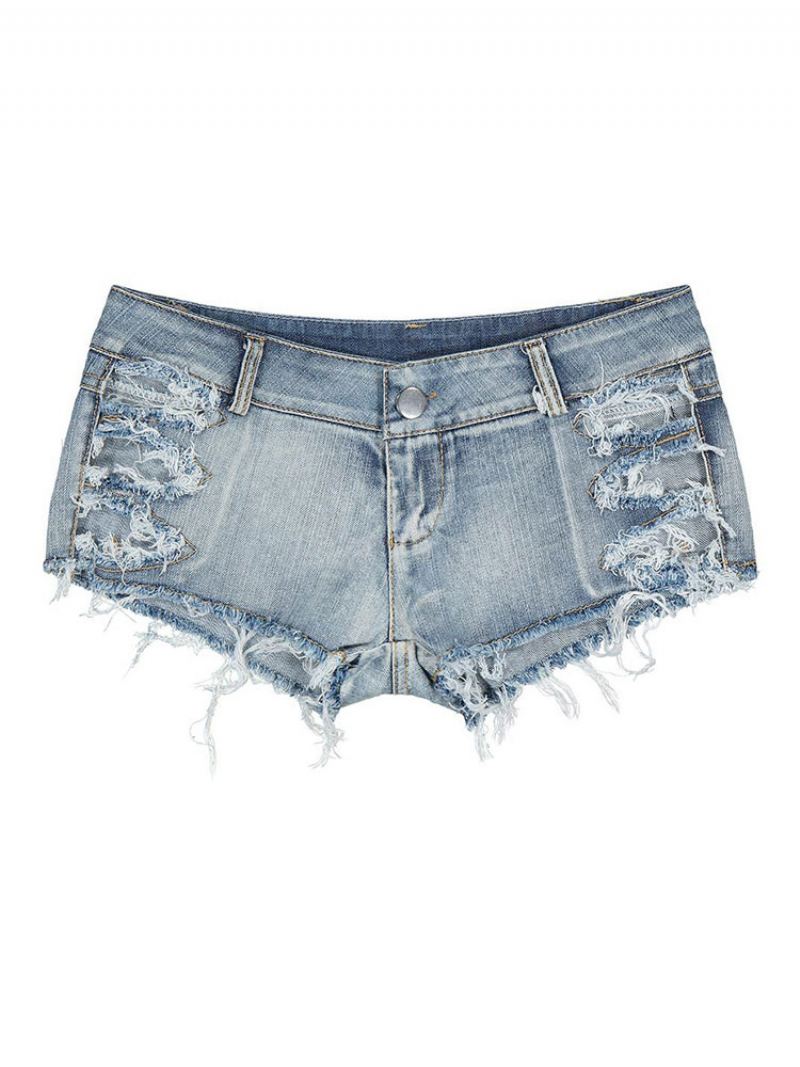 Dame Denimshorts Glidelås Flue-lagdelt Uregelmessig Hevet Midje Cowboy Skinny Sommershorts - Baby Blå