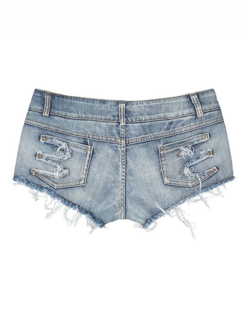 Dame Denimshorts Glidelås Flue-lagdelt Uregelmessig Hevet Midje Cowboy Skinny Sommershorts - Baby Blå