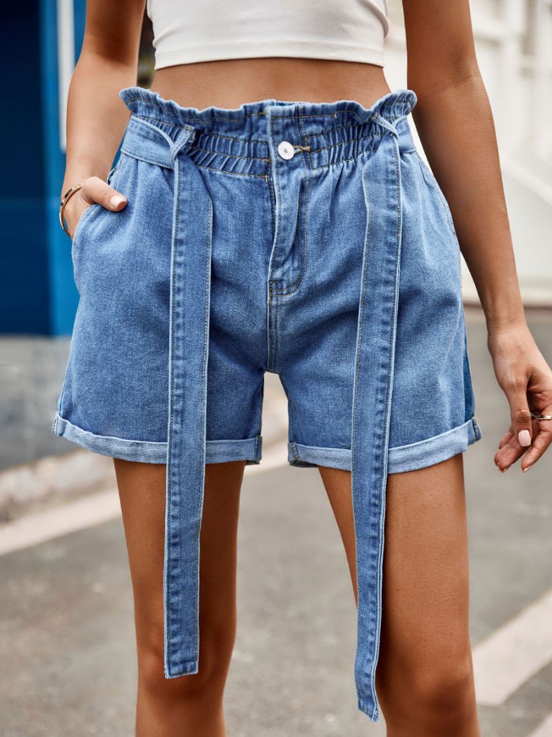 Dameshorts Uformelt Denimunderdel Med Blonder - Blå