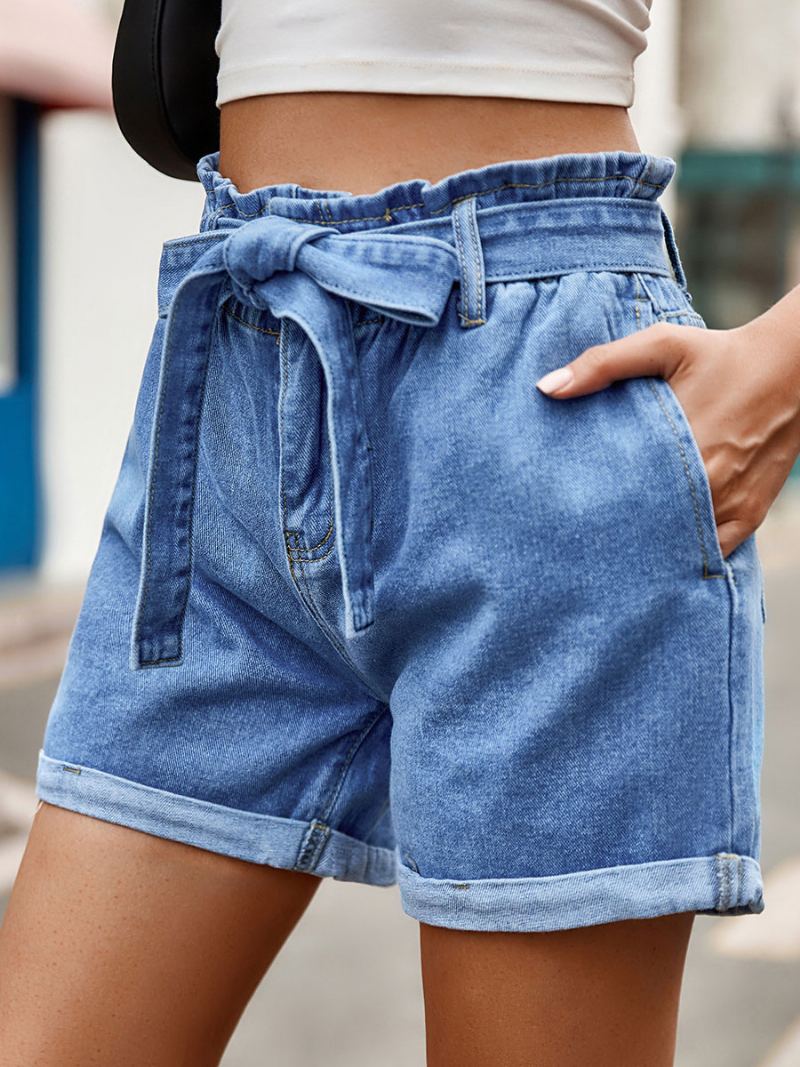 Dameshorts Uformelt Denimunderdel Med Blonder - Blå