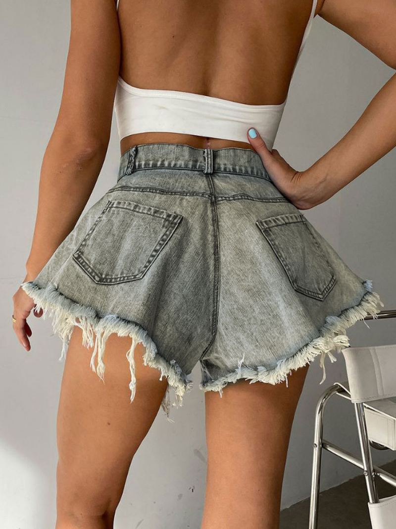 Shorts For Dame Fringe Denim Cowboy Underdeler - Lys Himmelblå