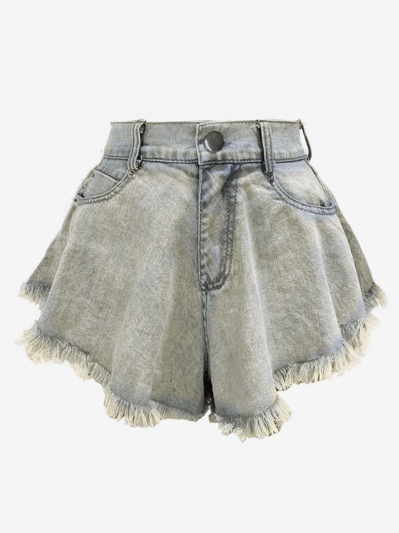 Shorts For Dame Fringe Denim Cowboy Underdeler - Lys Himmelblå