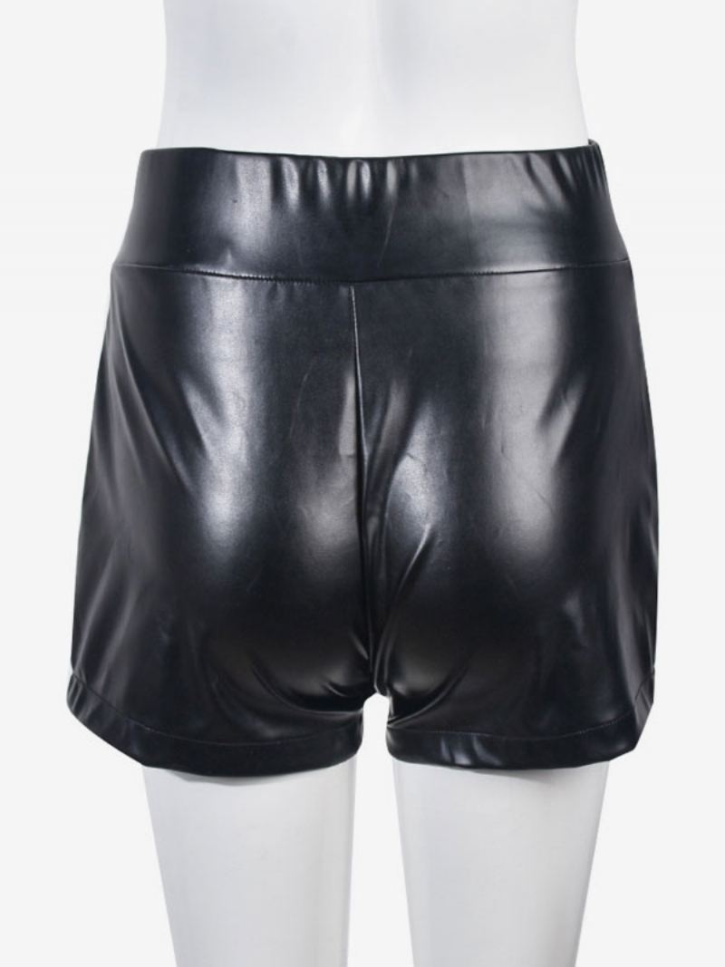 Shorts For Kvinner Sexy Grommets Pu-skinnunderdel - Svart