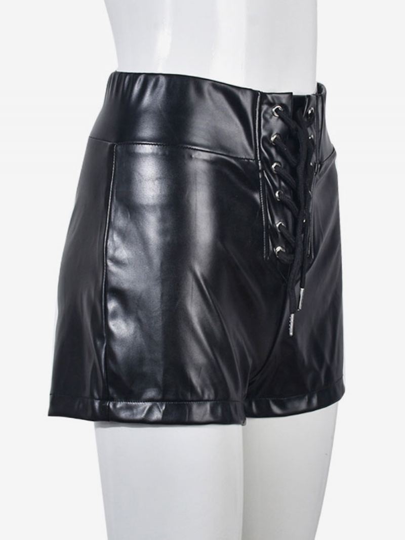 Shorts For Kvinner Sexy Grommets Pu-skinnunderdel - Svart