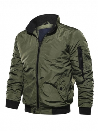 Menn Dongerijakke Polyester Moderne Stativ Krage Lange Ermer Hunter Green Regular Fit Jakke