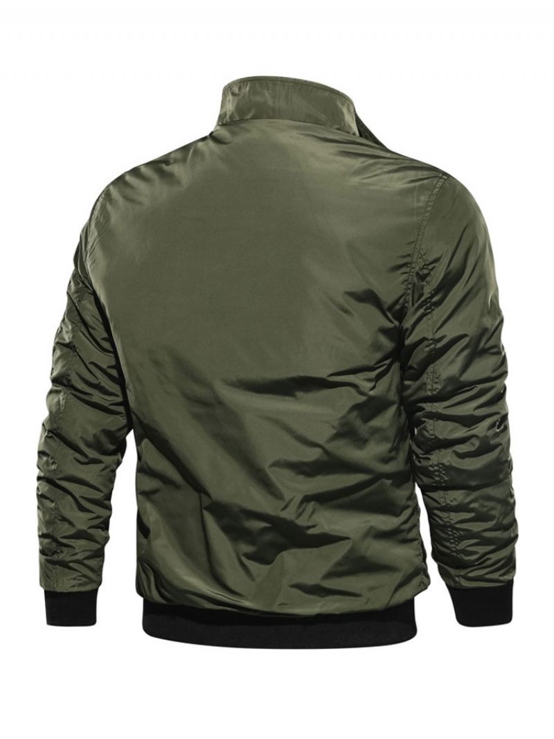 Menn Dongerijakke Polyester Moderne Stativ Krage Lange Ermer Hunter Green Regular Fit Jakke - Hunter Green