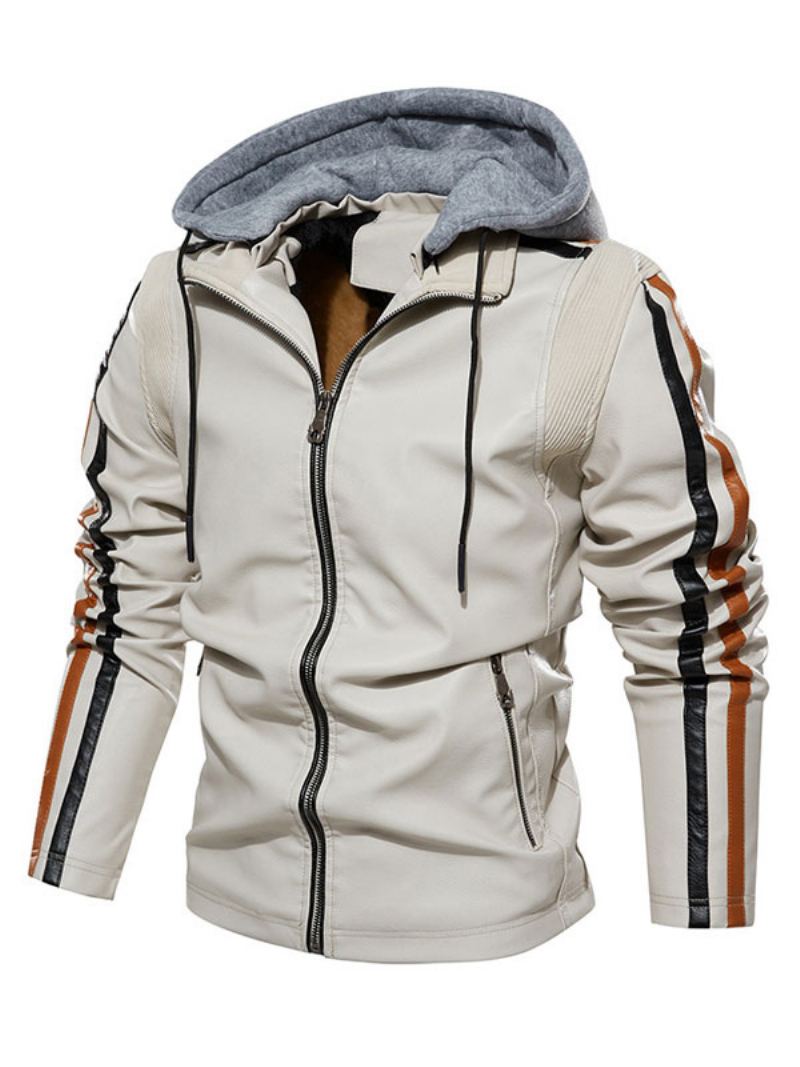 Skinnjakke For Menn Komfortabel Glidelås I Lag Fargeblokk Smart Moto Winter Ecru White - Beige