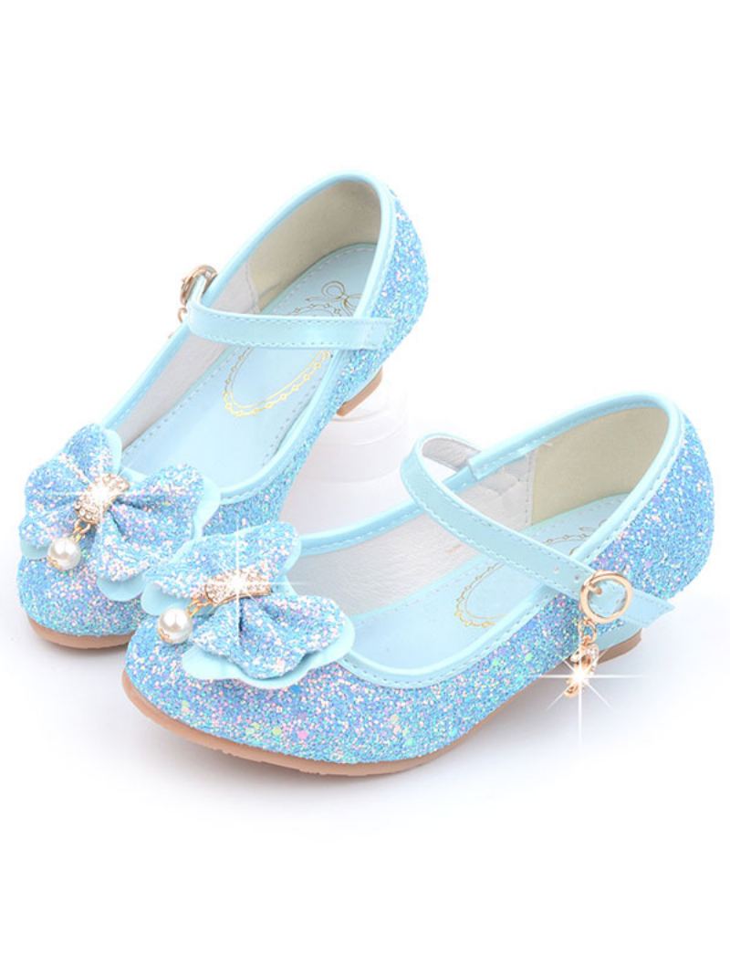 Flower Girl Sko Glitter Mary Jane Flats - Lys Himmelblå