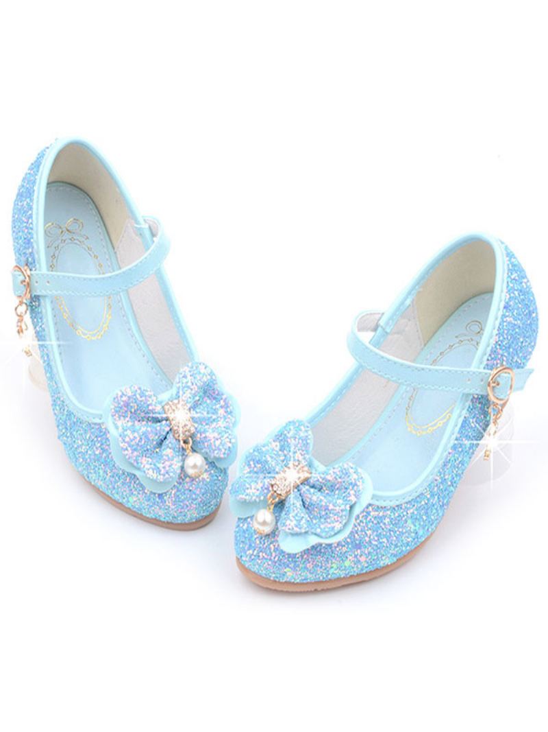 Flower Girl Sko Glitter Mary Jane Flats - Lys Himmelblå