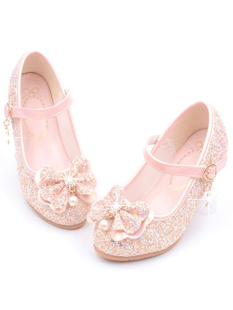 Flower Girl Sko Glitter Mary Jane Flats - Rosa