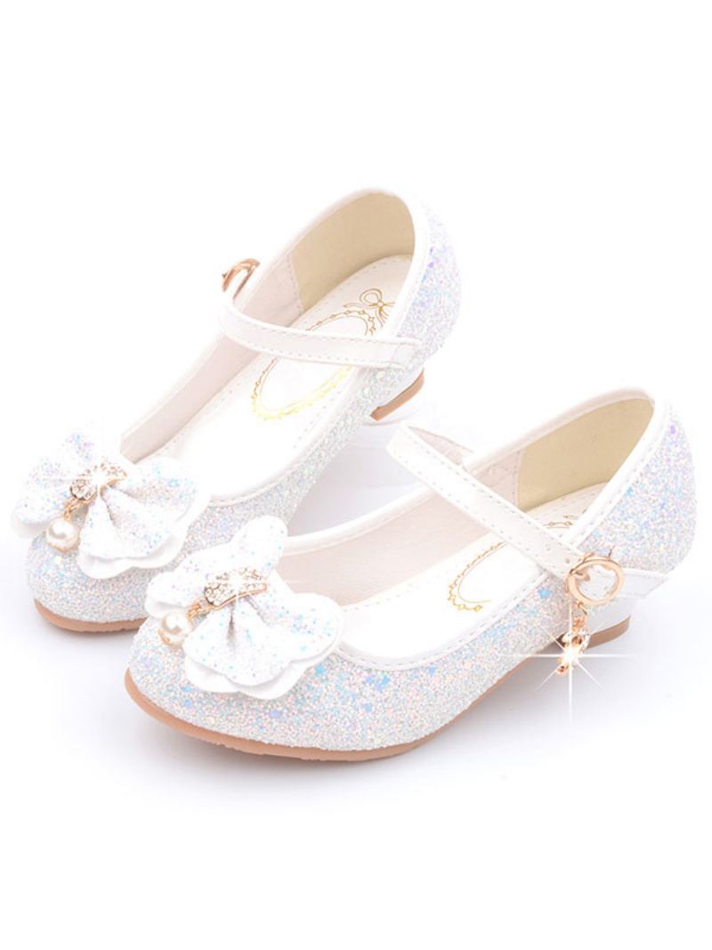 Flower Girl Sko Glitter Mary Jane Flats - Hvit