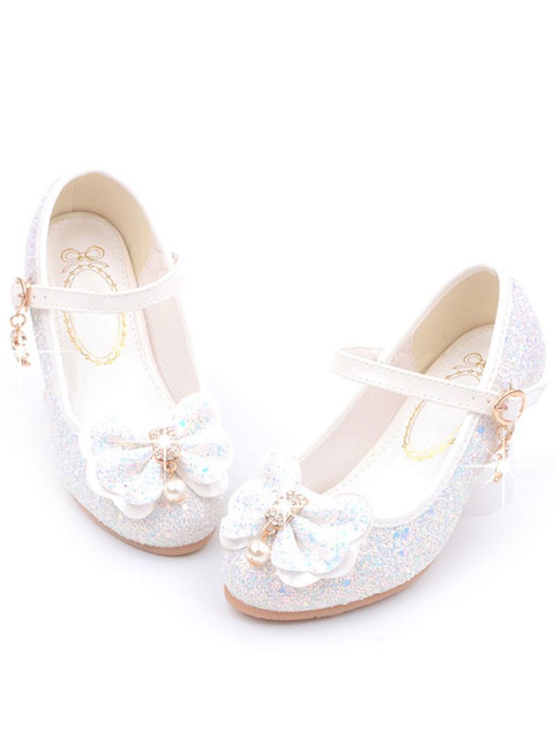 Flower Girl Sko Glitter Mary Jane Flats - Hvit