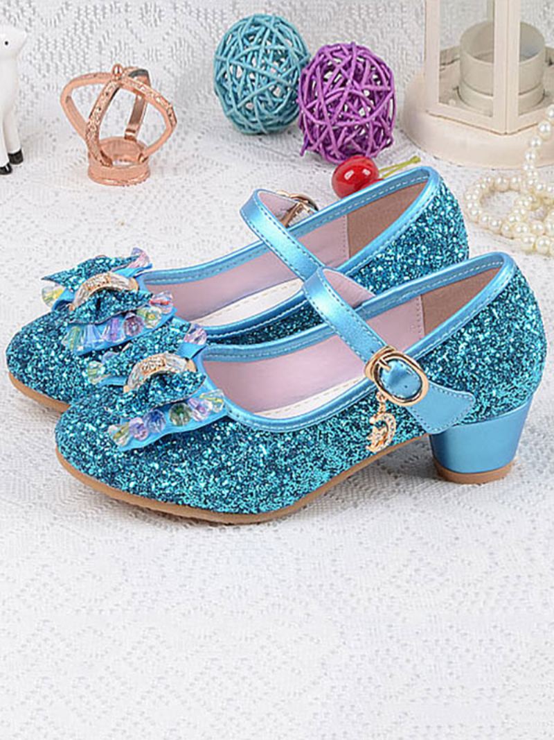 Flower Girl Sko Glitter Sløyfe Mary Jane Chunky Heel Pumps