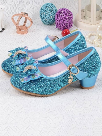 Flower Girl Sko Glitter Sløyfe Mary Jane Chunky Heel Pumps