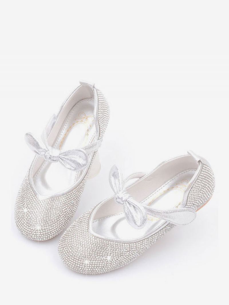 Flower Girl Sko Rhinestones Bowknot Flats - Sølv