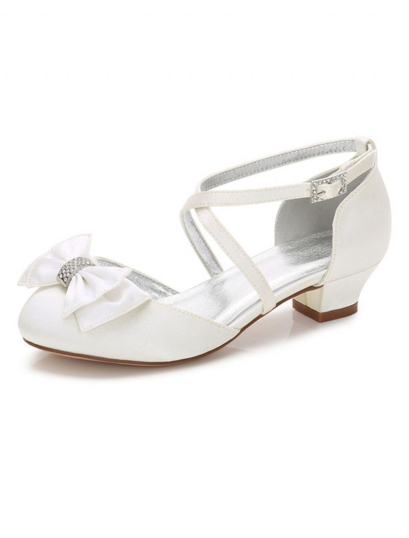 Jenter Bow Cross Strap Wedding Pumps Lav Hæl - Elfenben