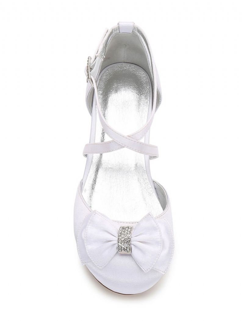 Jenter Bow Cross Strap Wedding Pumps Lav Hæl - Hvit