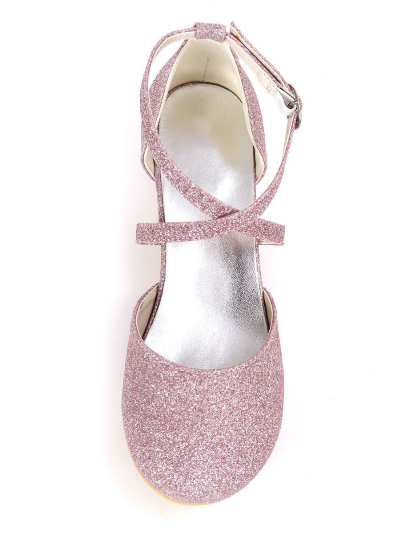 Jenter Glitter Cross Strap Kitten Hæl Blomsterjentesko - Lilla