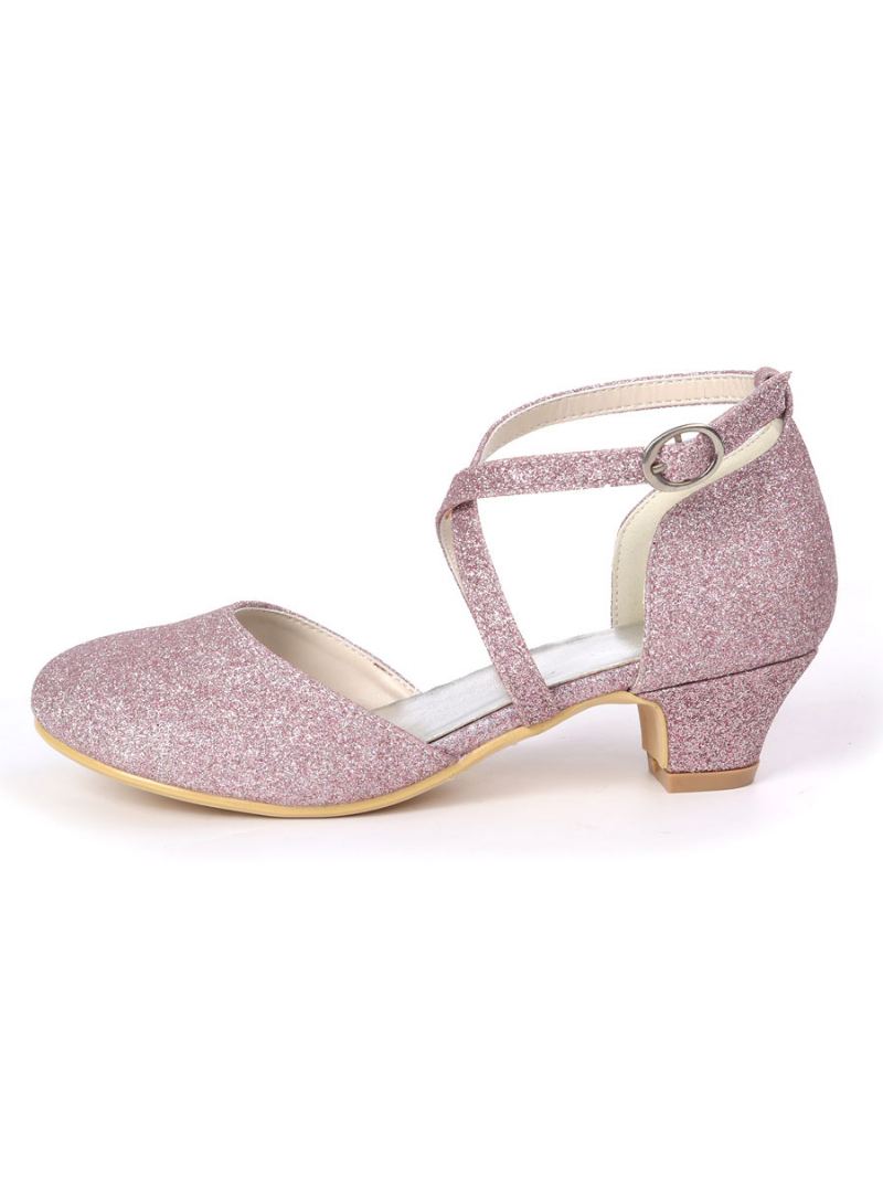 Jenter Glitter Cross Strap Kitten Hæl Blomsterjentesko - Lilla