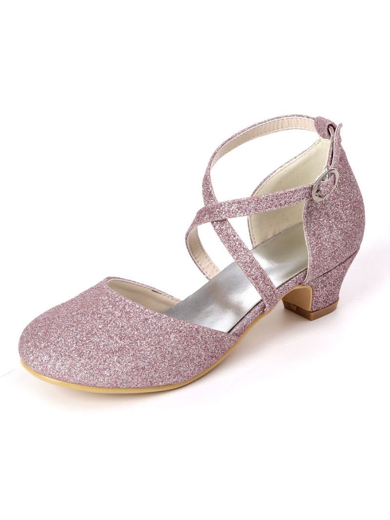 Jenter Glitter Cross Strap Kitten Hæl Blomsterjentesko - Lilla