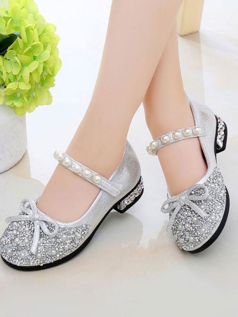 Jenter Glitter Sløyfe Perler Mary Jane Flower Girl Flats