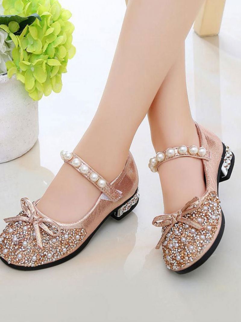 Jenter Glitter Sløyfe Perler Mary Jane Flower Girl Flats - Rosa