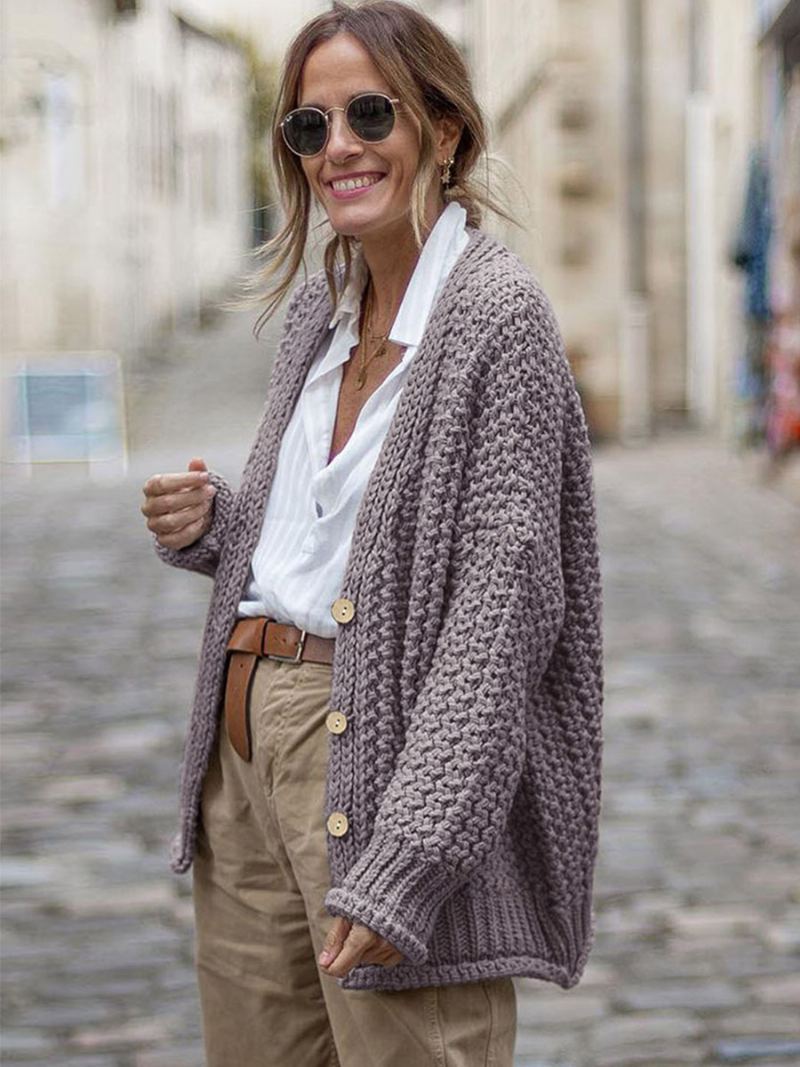 Dame Cable Cardigans Drop Shoulder Front Knapper Høst Vår Cardigan