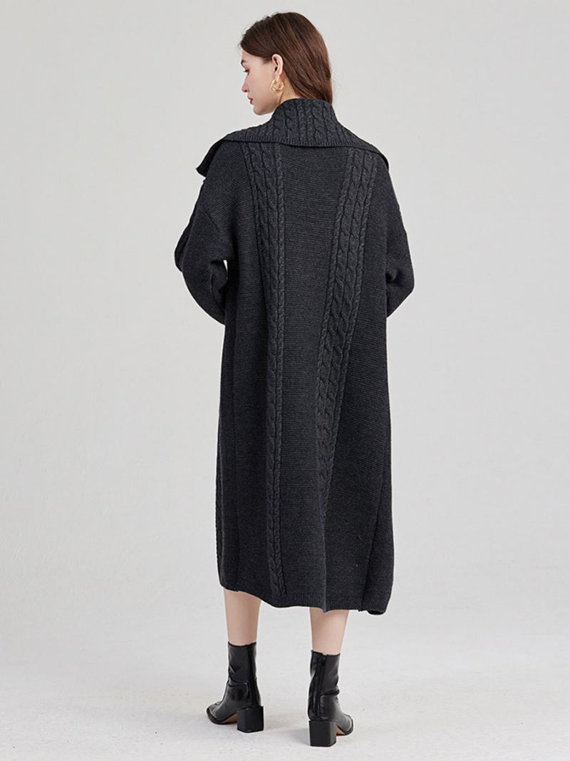 Wrap Cardigan Langermet Kabelstrikket Longline Genser For Dame - Dypgrå