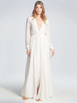 Dame Maxi Dress V-hals Langermet Lang Kjole