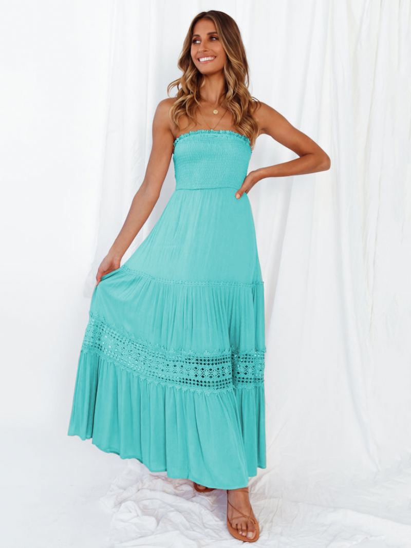 Dame Sommerkjole Bateau Neck Blonde Hvit Long Beach Dress - Mintgrønn