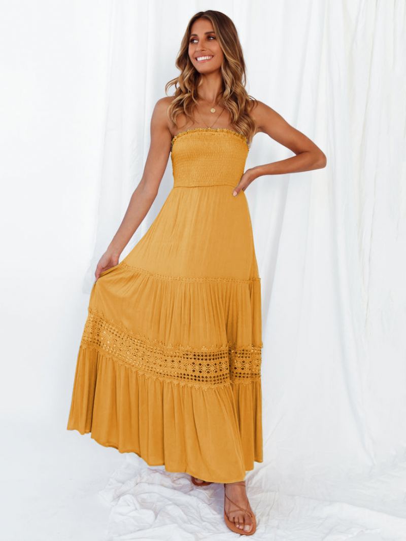 Dame Sommerkjole Bateau Neck Blonde Hvit Long Beach Dress - Oransje