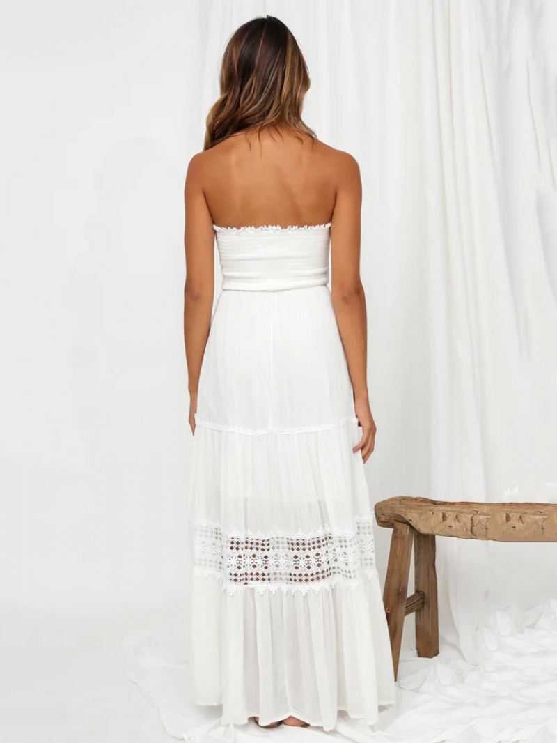 Dame Sommerkjole Bateau Neck Blonde Hvit Long Beach Dress - Hvit