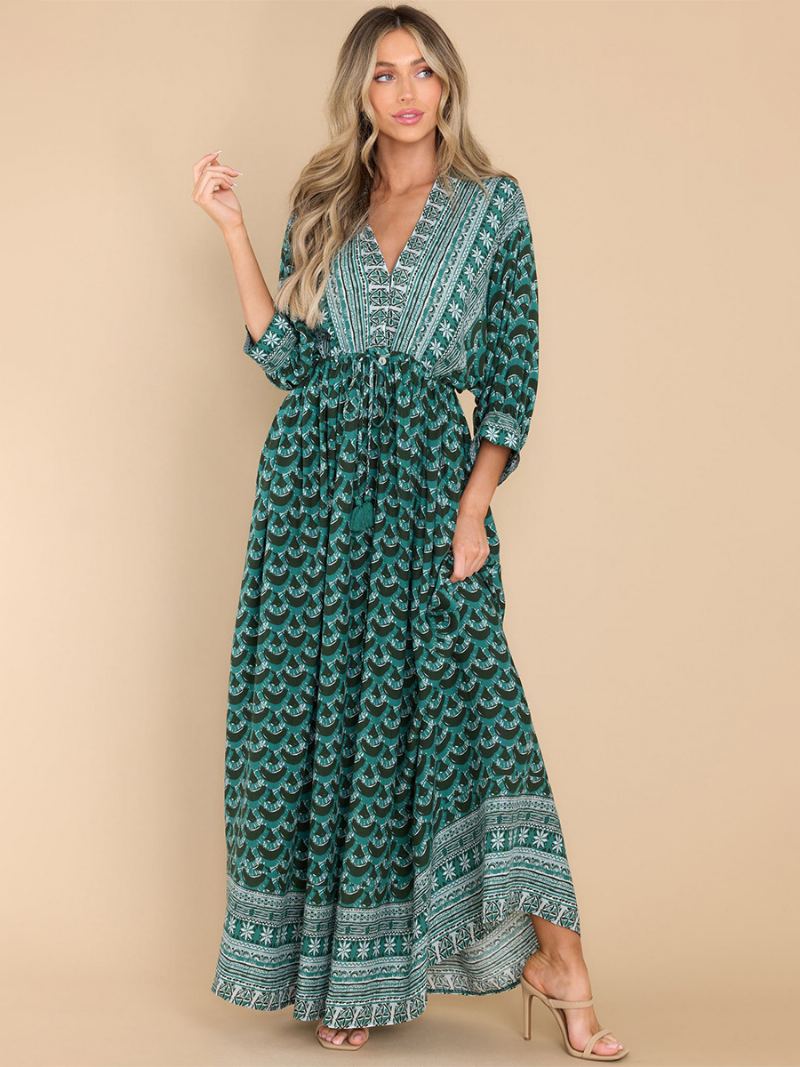 Kvinners Boho Kjole Print V-hals High Cut Daily Casual Maxi Beach Dresses