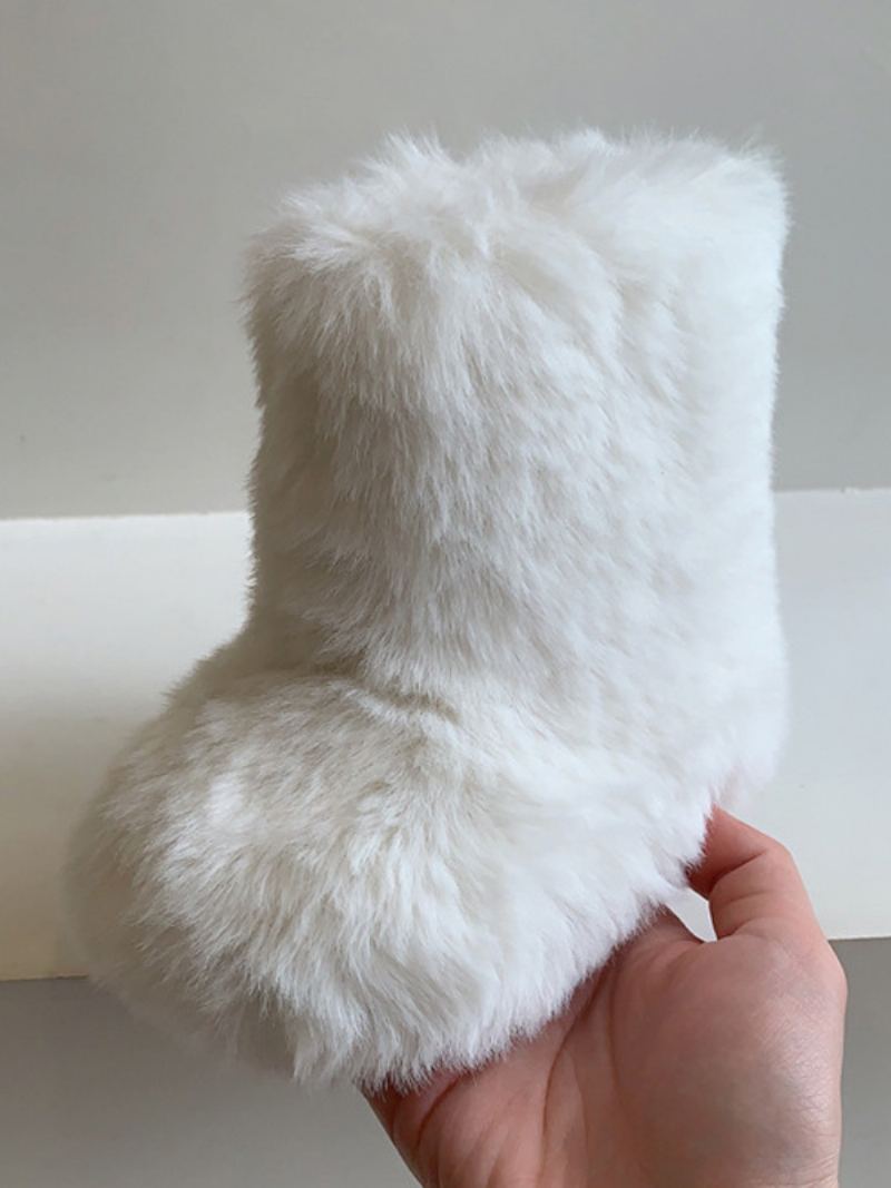 Barnesko Trendy Faux Fur Strikke Ull Vinterstøvler - Hvit