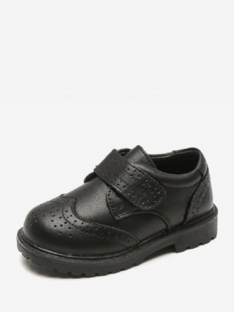 Boy's Brogue Loafers Rund Toe Black Pu Leather Slip On Party Sko