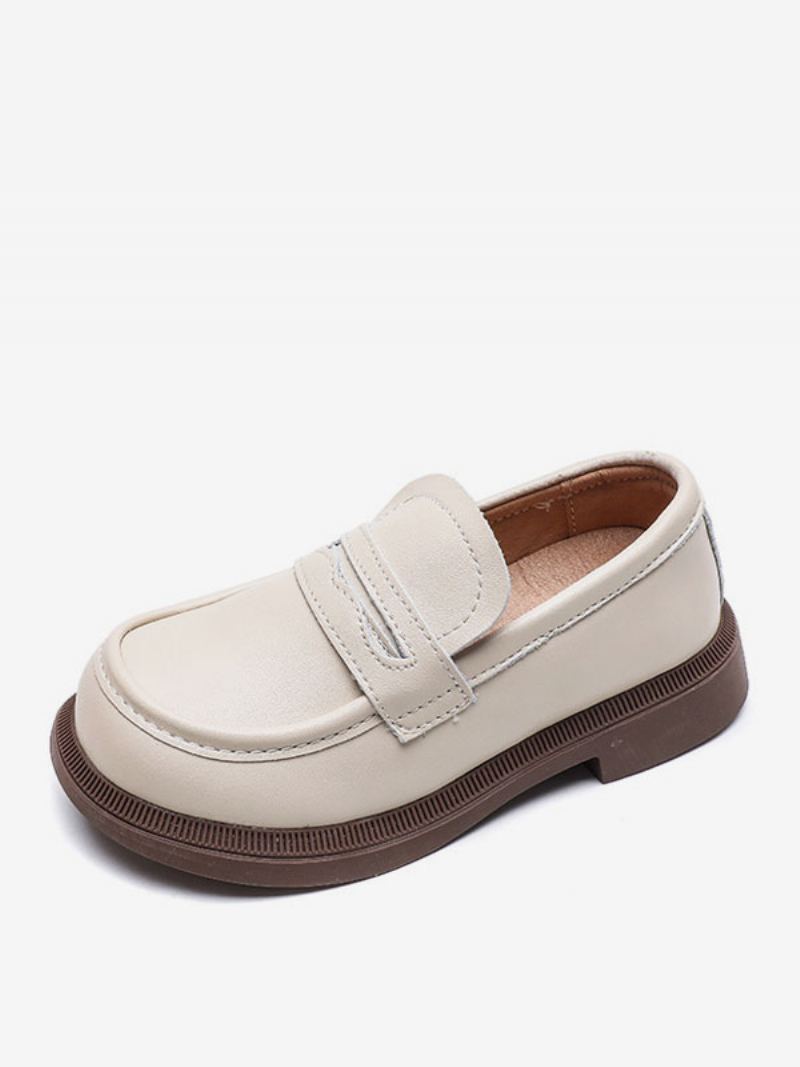 Boy's Loafer Sko White Runde Toe Slip On Causal Festsko Til Gutt - Beige