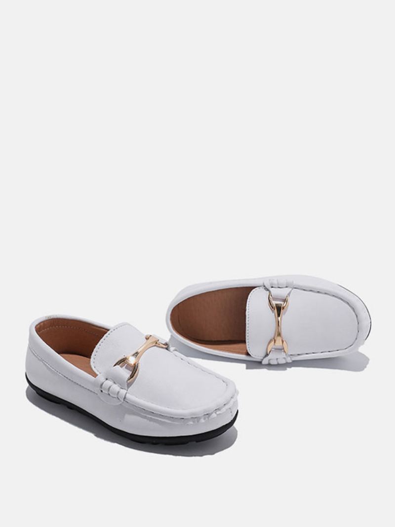 Boy's Loafers Sko Svart Rund Toe Slip On Causal - Hvit