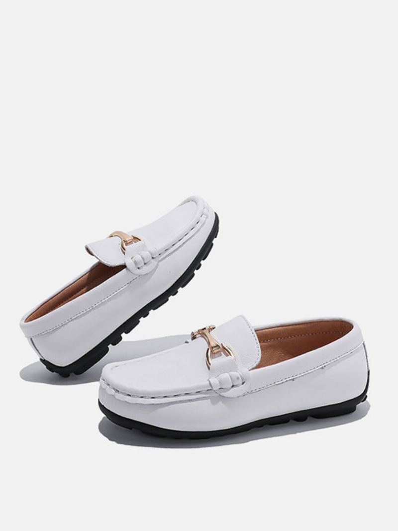 Boy's Loafers Sko Svart Rund Toe Slip On Causal - Hvit