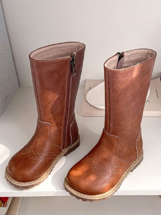 Brune Jentestøvler Rund Toe Zip Up Boots