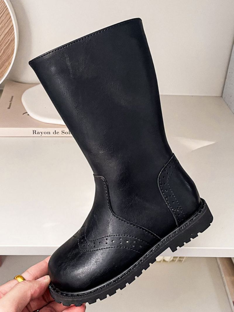 Brune Jentestøvler Rund Toe Zip Up Boots - Sort