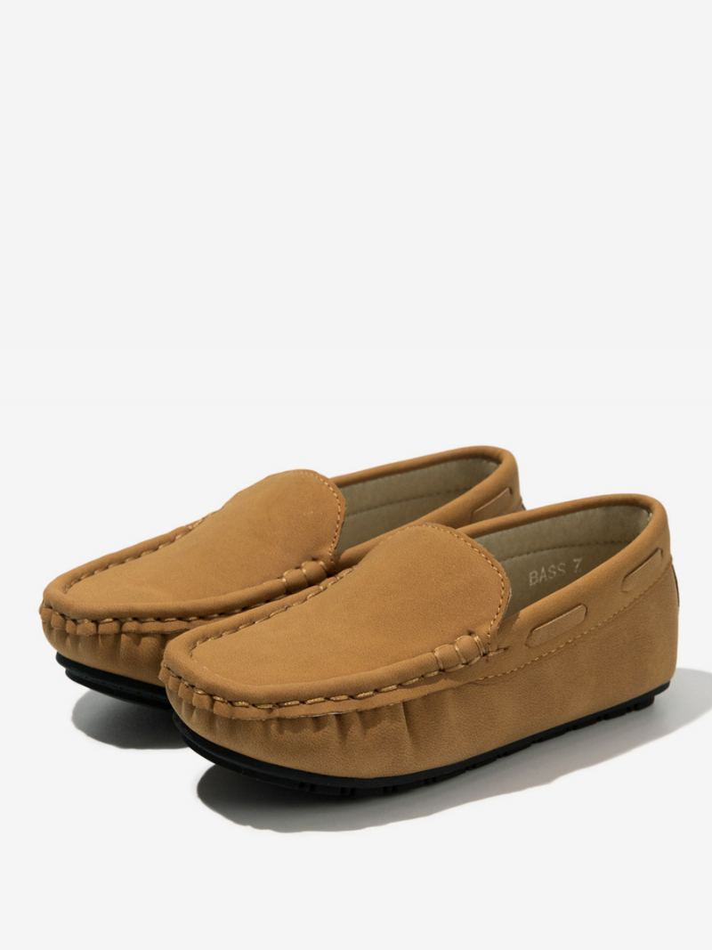 Festsko Til Gutter Grå Rund Tå Kids Loafers - Khaki