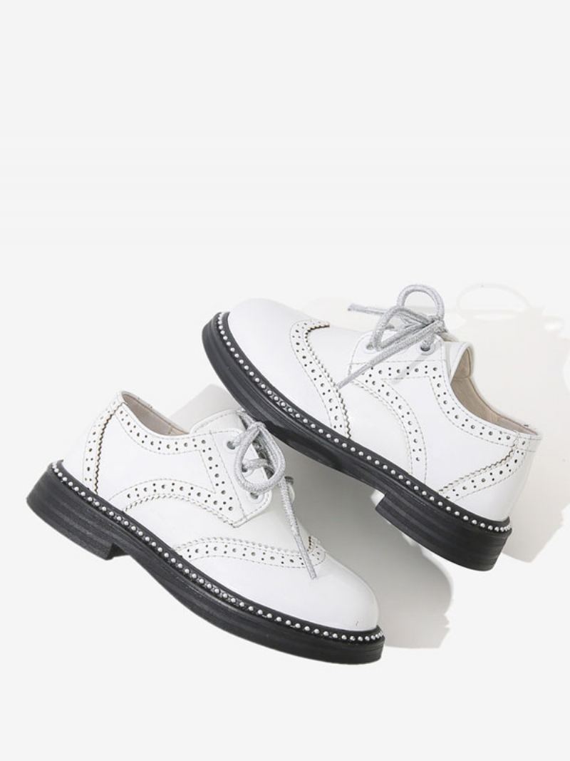 Guttekjolesko Brogue Black Round Toe Lce Up Formelle Festsko - Hvit