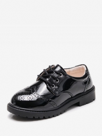 Kjolesko Til Gutter Black Pu Leather Rund Toe Lace Up Formelle Festsko Gutt