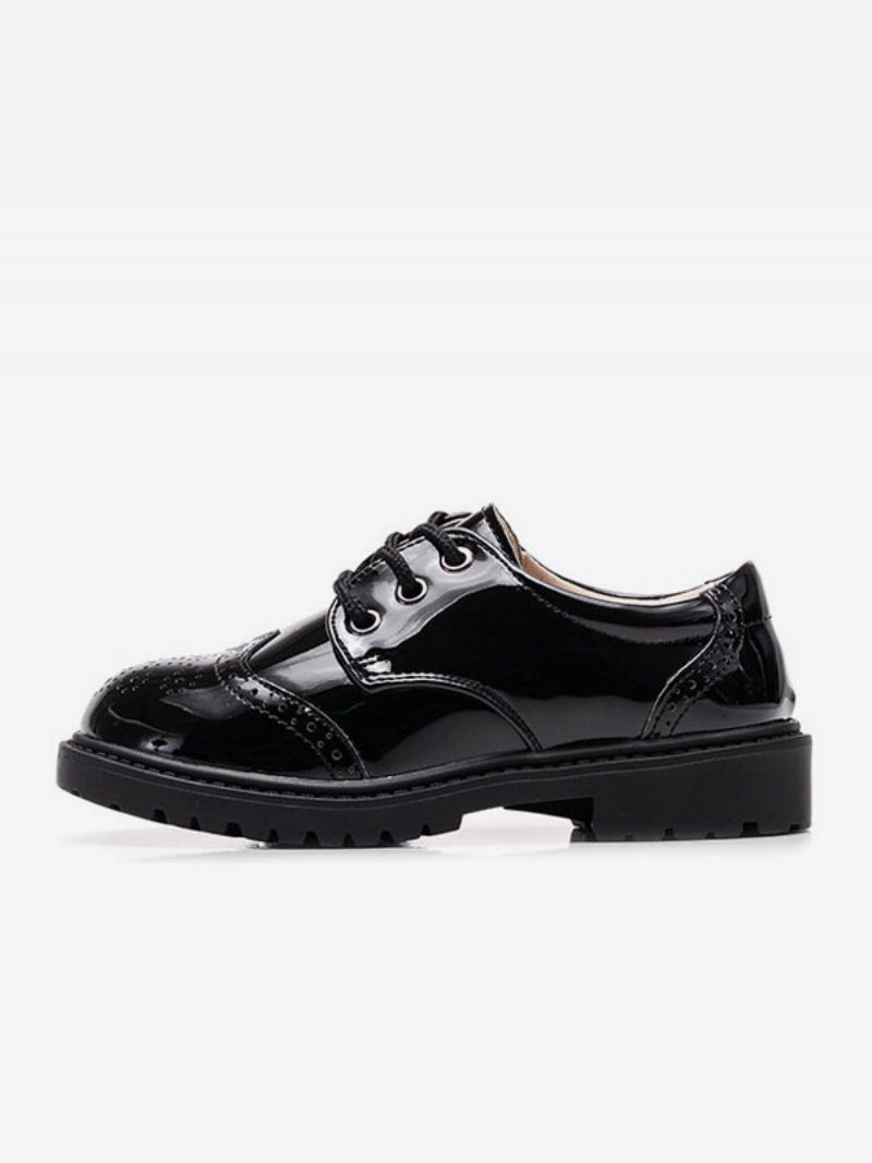 Kjolesko Til Gutter Black Pu Leather Rund Toe Lace Up Formelle Festsko Gutt - Sort