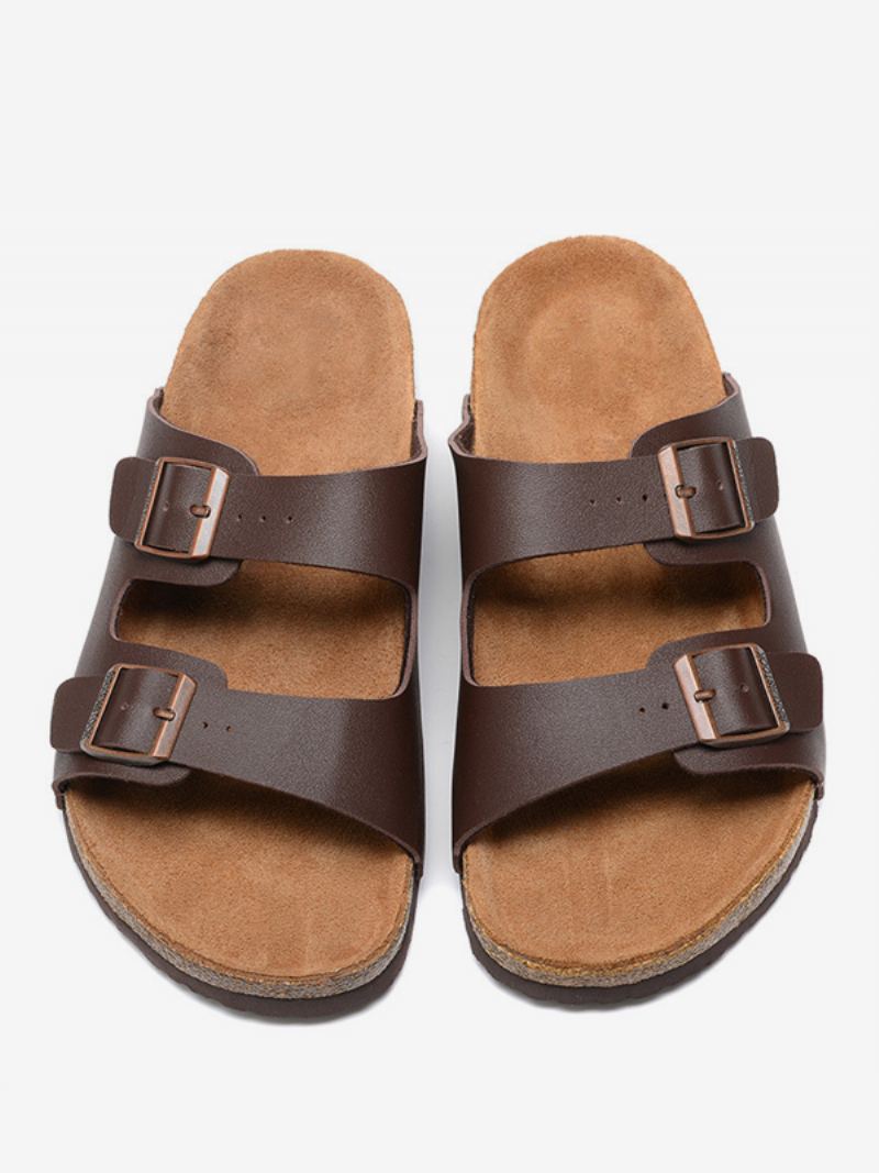 Herre Sandaler Slip-on Justerbar Stropp Spenne Slippers Flat - Kaffe Brun