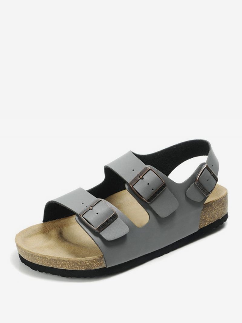 Herresandaler Slip-on Justerbar Strap Spenne Slippers Flat Sandaler - Grå