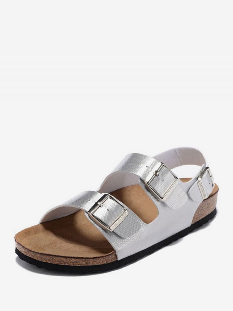 Herresandaler Slip-on Justerbar Strap Spenne Slippers Flat Sandaler - Sølv