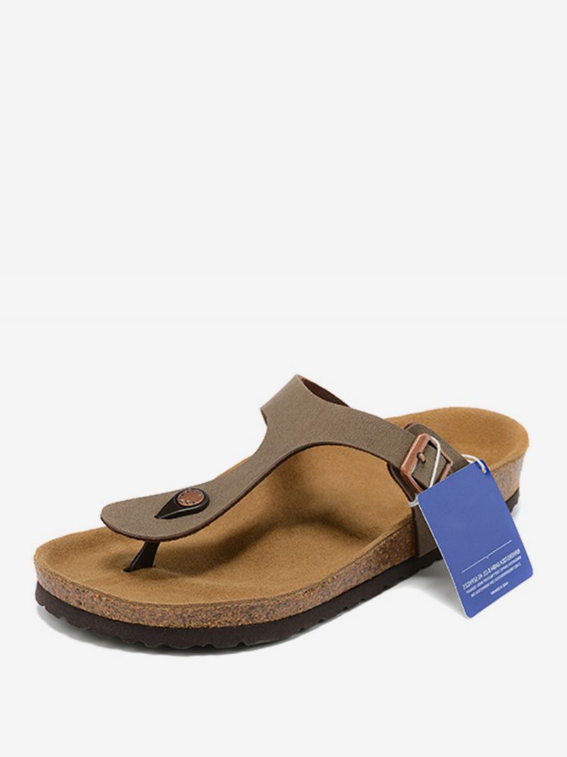 Herresandaler Slip-on Kuskinntøfler Flate Sandaler - Kaffe Brun