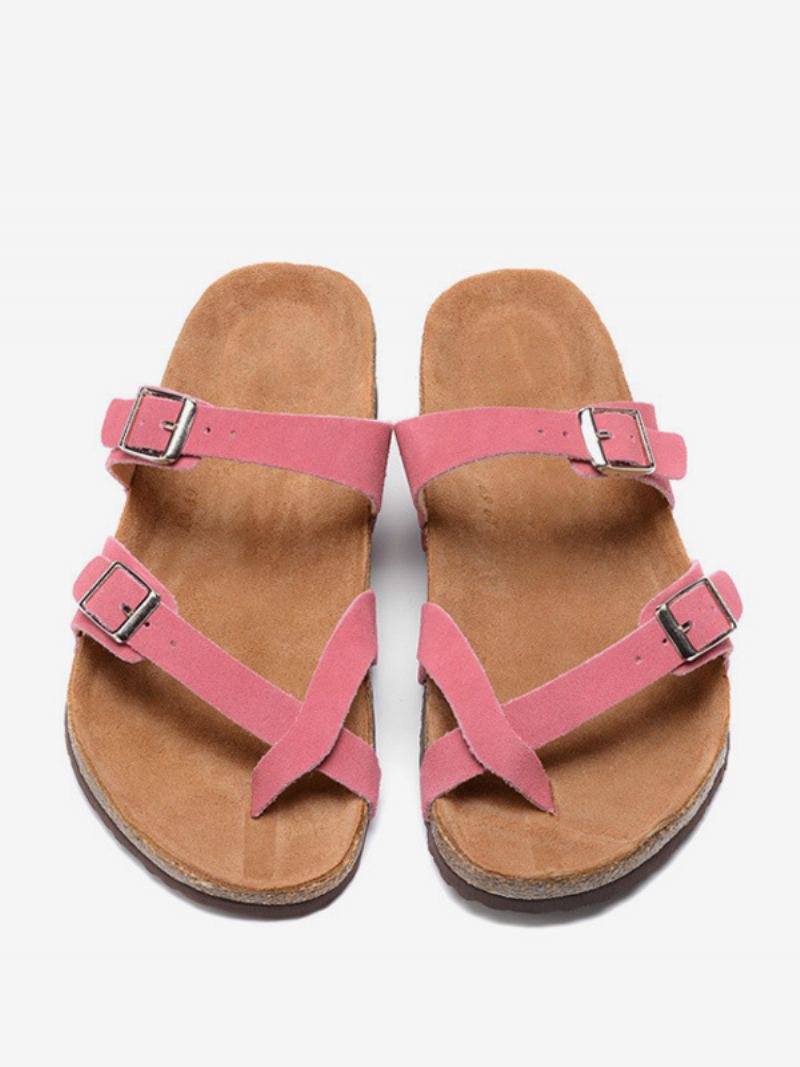 Menns Herre Sandaler Slip-on Okseskinn Justerbar Stropp Spenne Tøfler Flate - Rosa