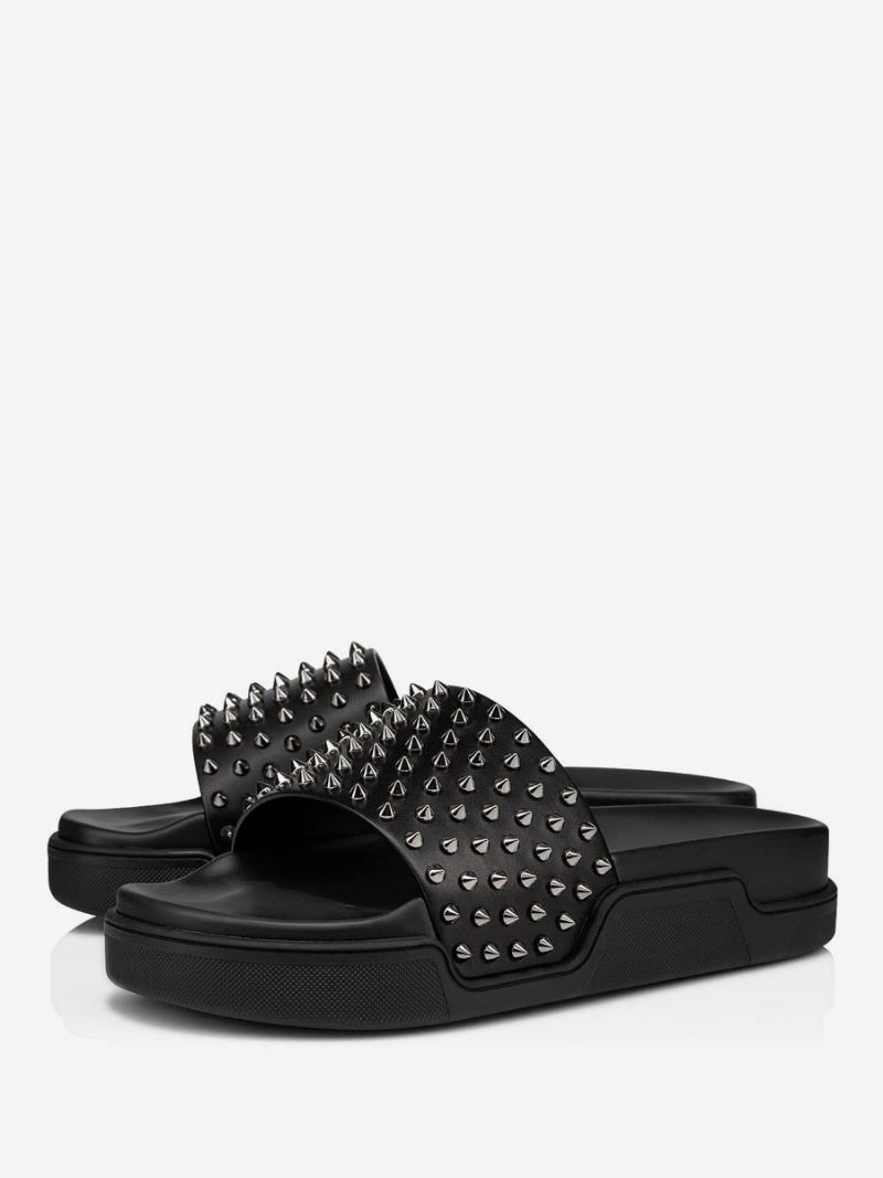 Menns Unisex Flat Spike Bianco Black Plattformsko Slide Sandal